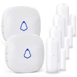 METAK Door Chime, Wireless Door Open Contact Sensor Alarm with 500 FT Range, 58 Chimes and 5 Volume Levels for Business/Store/Home/Office When Entering, 4 Transmitters + 2 Plug-in Receivers (White)