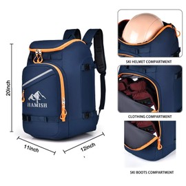 HAMISH 1.76cu ft 50L large capacity blue Waterproof Ski Bag for Ski Helmet, Goggles, Gloves, Skis, Snowboard