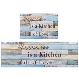 ArtSocket Farmhouse Quotes Kitchen Rugs and Mats Non Skid Washable Set of 2, Blue Teal Brown Wood Kitchen Runner Rug, Vintage Rustic Kitchen Floor Mat Under Sink Mat Throw Rug for Doormat