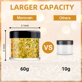Morovan Holographic Golden Body Glitter 2oz/60g Face Glitter Hair Glitter Cosmetic Grade Chunky Glitter Makeup Festival Body Glitter Rave Glitter Eyeshadow& Lip Gloss& Resin& Nails Glitter