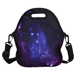Violet Mist Womens Insulated Neoprene Lunch Bag Cute Galaxy Star Sky Lunch Bag Tote with Detachable Adjustable Shoulder Thermal Cartoon Lunch Box Picnic Food Handbags Containers for Adults Men Women