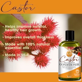 Difeel Essentials Pro-Growth Castor Shampoo 12 oz. - Castor Oil Shampoo for Hair Growth, Sulfate Free, 100% Natural Essential Oil