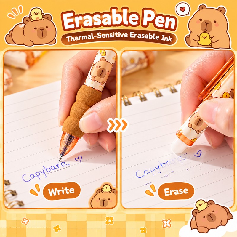 Capybara Erasable Gel Pens for Writing – Cute 0.5mm Refillable