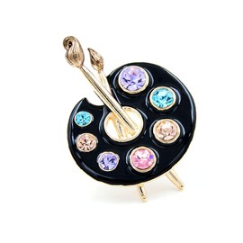 Rhinestone Paint Palette Brooch Pin for Women Men Fashion Rainbow Crystal Enamel Lapel Pins Clip for Scarf Shawl Cute Dress Accessories Jewelry Boutonniere Corsage for Hat Bag Suit Tie (Black)