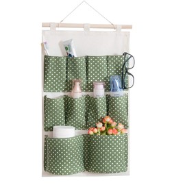 EBETA E Hanging Organiser Door Wall Organiser Utensil Bag Hanging Storage Bag for Entrance Wardrobe Bathroom (Dark Green Dots, 10 Compartments)
