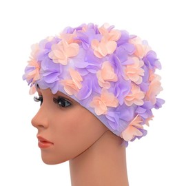 Medifier Badekappe mit Blumenmuster, Retro-Stil, für Damen, Lila und Hellrosa