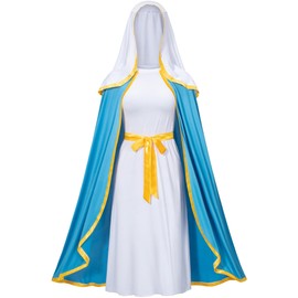 Irtysh Women Virgin Mary Costume Biblical Christmas Masquerade Dress Robe 3Pcs Set(XL)