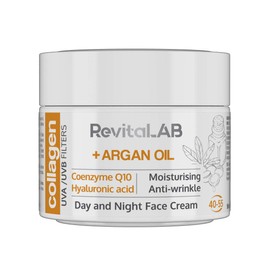 RevitaLAB Anti-ageing day and night moisturiser with collagen enriched with hyaluronic acid, Q10, argan oil and a UVA/UVB filter, for ages between 40 and 55, 50 ml