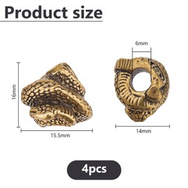 DICOSMETIC 4 Stück Messer Lanyard Perlen Paracord Perlen Schlange EDC Charm Bead Antik Bronze Legierung Großes Loch Europäische Perle Für Messer Lanyard Schlüsselanhänger Armband Bohrung: 6mm