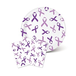 Whaline 48 Pcs Domestic Violence Awareness Month Tableware Set Purple Ribbon Disposable Plates and Paper Napkins Serves 24 Guests for Safe Home Awareness Charity Party Supplies