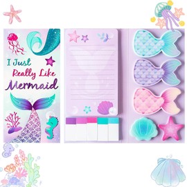 550 Sheets Cute Sticky Notes Set, 11 Designs Note Pads, Adorable Cartoon Writing Memo Pads with Fancy Divider Tabs for Kids Students School Office Supplies (Mermaid)