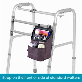 High Road Compact Walker Bag, Wheelchair Arm Pack and Scooter Pouch with Easy Access Pockets and Adjustable Straps for Adult Daily Living Needs (Plum Check)