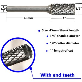 KOTVTM Carbide Burr SB-5 Die Grinder Bits Tungsten Double Cut Burr Bits (1/2" Cutter Dia X 1" Cutter Length) with 1/4" (6.35mm) Shank for Die Grinder Bits Metal Grinding Drilling Polishing (5pcs)