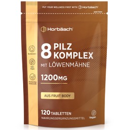 Pilz Komplex Kapseln 1200mg mit 8 Pilzsorten - Lions Mane, Cordyceps, Chaga, Shiitake, Reishi, Maitake, Shaggy Mane & Oyster | 120 Pulver Kapseln | Vegane | by Horbaach
