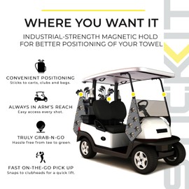 STICKIT - Toalla magnética de golf original con calaveras grises | Toalla de golf de microfibra de nivel superior con bolsillos profundos para gofres | Imán de fuerza industrial para un fuerte agarre