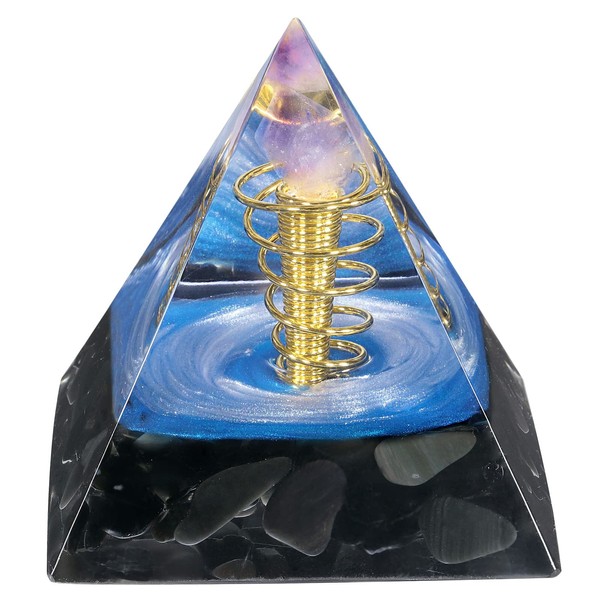 Nupuyai Spiral Energy Obsidian Crystal Pyramid Ornament, Amethyst Chakra Healing Chip Stone Quartz Point Pyramid Home Decor