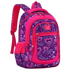 MYGOO Girls Backpack - 17" Tall Primary School Bag, Vineyard Collection, 24L Capacity, Heart Purple