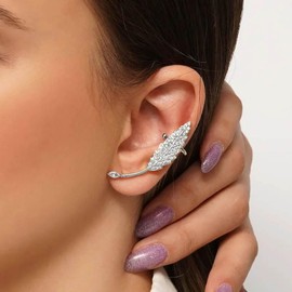 Yheakne Boho Crystal Leaf Climber Earrings Silver Cz Leaf Ear Crawler Earrings Vintage Leaf Ear Clip Earrings Earrings Rhinestone Leaf Stud Earrings Jewelry for Women