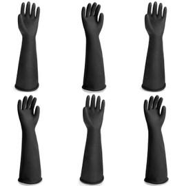 ENPOINT Long Rubber Work Gloves, 3 Pairs Chemical Resistant Gloves Waterproof, 22 Inch Heavy Duty Thick Black Latex Gloves for Cleaning Dishwashing Industry Gardening, Extra X Large