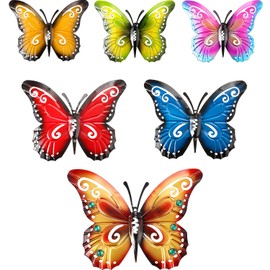 6 Pieces Metal Butterfly Wall Art Metal Butterflies Wall Decoration Sculpture 3 Sizes Inspirational Wall Hanging Butterfly for Indoor and Outdoor Decoration, 6 Colours