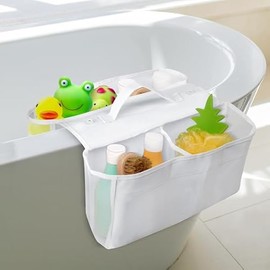 Bath Toy Storage Holder - Baby Bathtub Toys Organizer, Bathroom Bath Tub Mesh Sorting Net with 4 Compartments and Suction Cup, Double-pocket Shower Storage Quick-Drying Bag for Kids Toddlers