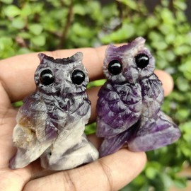 NsmjodStone Crystal Owl Statue Hand Carved Gemstone Figurine Spiritual Gift for Women Men Healing Crystal Home Office Decor Cute Owl Sculpture (Dream Amethyst)