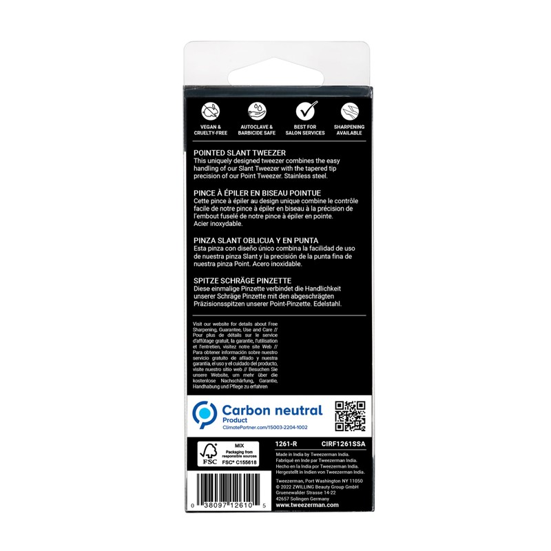 Tweezerman Stainless Steel Slanted Point Tweezer - Eyebrow Precision Tweezers,