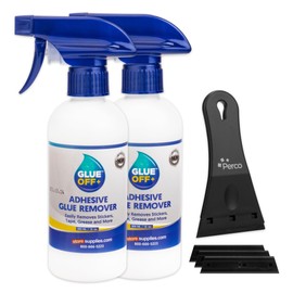 Perco Glue Off Adhesive Remover - Set of 2 10 fl. oz with Scraper | Glue Remover Spray Effortlessly Erase Adhesive Hassles & Car Stickers - for Label Sticker Residue