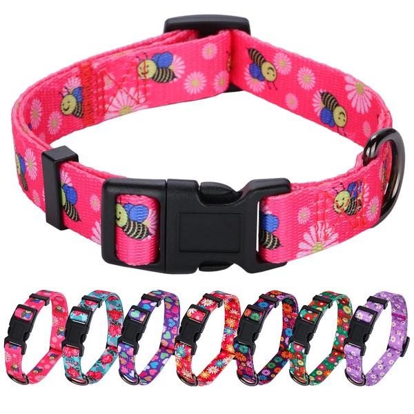 Rhea Rose Pink Dog Collar Summer Daisy and Bees Print