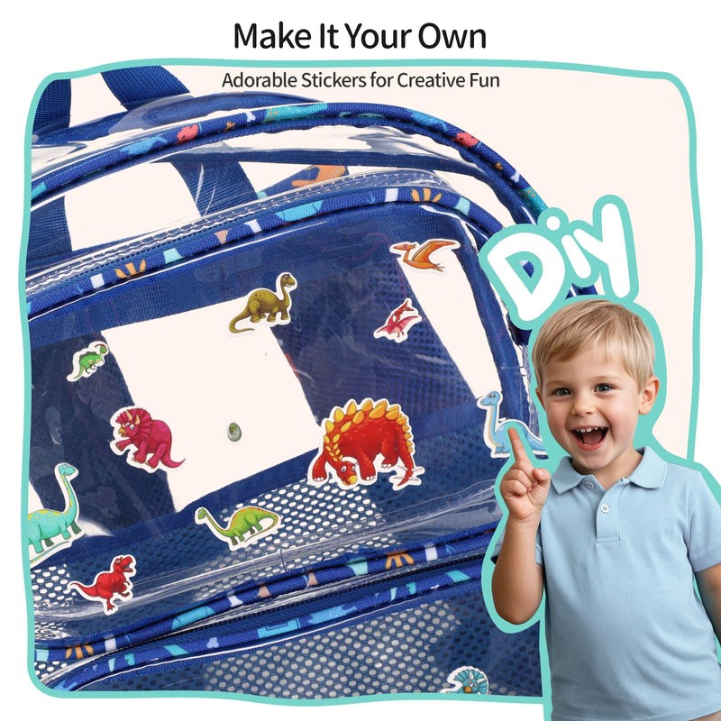 BrainyBees Clear Backpack for Boys - 15 Inch Heavy Duty