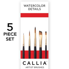 Callia Watecolor Details Artist Paint Brush Set by Willow Wolfe, Synthetic Paint Brush Set for Watercolor, Acrylic and Oil, Series 1200, 5 Piece Professional Set #1000