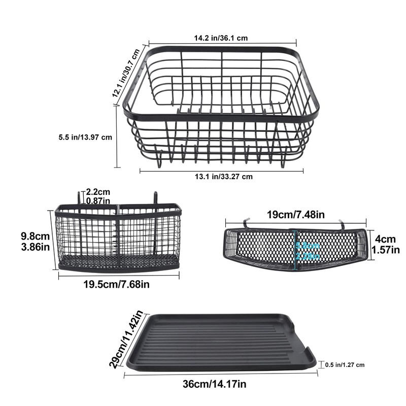 TQVAI Kitchen Dish Drainer Rack with Drying Board and Full-Mesh