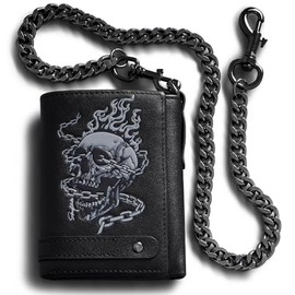 Skull Carteras Para Caballero Piel Cartera Con Cadena Para Hombre，Protección RFID, Elegantes Regalos Para Hombres (black)
