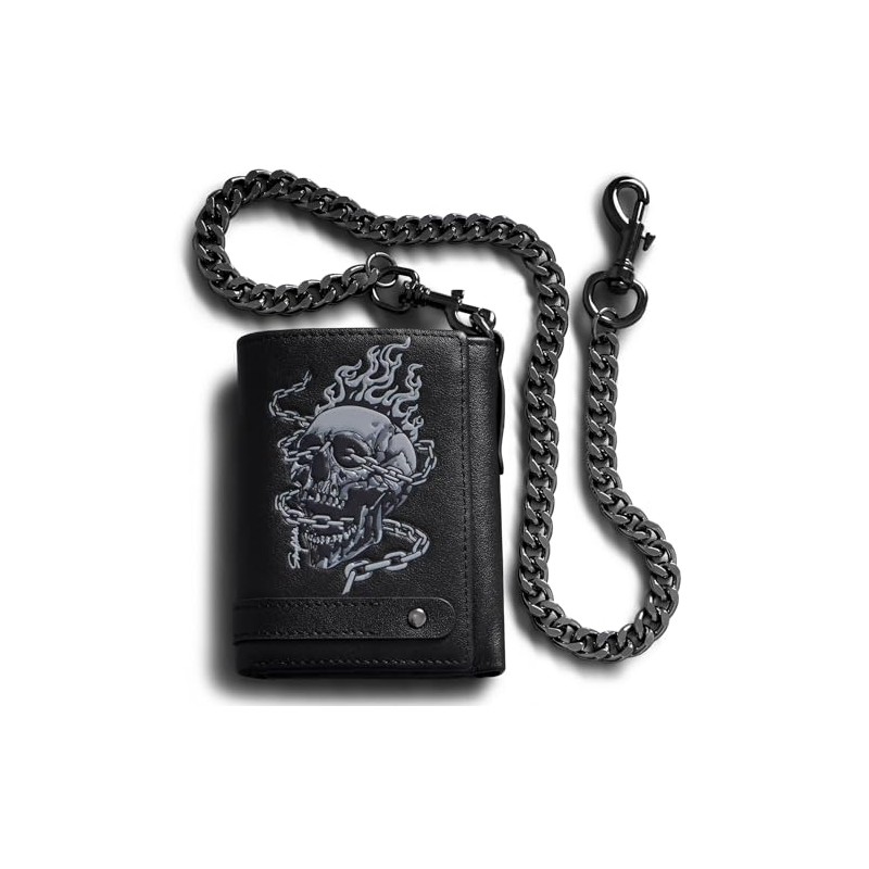 Skull Carteras Para Caballero Piel Cartera Con Cadena Para Hombre，Protección