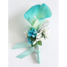 Prettybuy Boutonniere Calla Lily Set of 6 Groomsman Bridesmaid Brooch Boutonniere Wedding Flower Turquoise