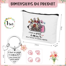 Xuniea Teacher Gift Set Including Keyring Cosmetic Bag Canvas Thank You Gift for Teacher Graduation Christmas Easter, Grand Cœur, Grand Cœur