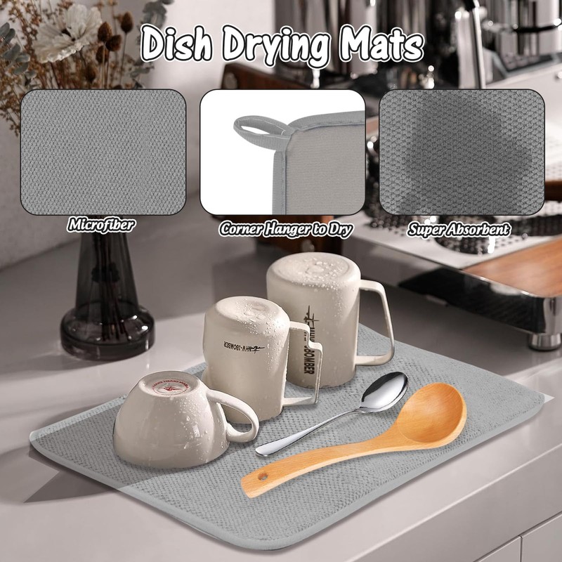 2PCS Microfibre Dish Drying Mats, 2 Pack Absorbent Dish Drainer