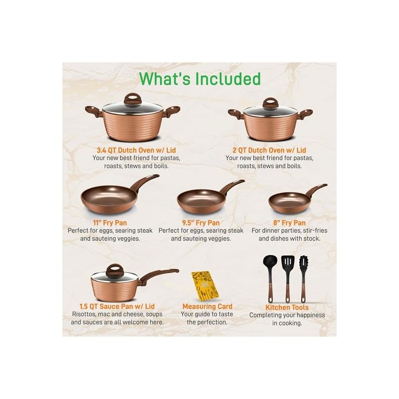 NutriChef 12-Piece Hard Anodized Nonstick Cookware Set - Induction Ready