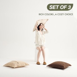 COCO TOP Set of 3 Corduroy Pillow Covers 24x24inch, Soft-Touch Boho Vintage Accent Earth Tones Large Throw Pillow Cases, Elegant for Living Room, Bedroom, Home Office（Deep Brown, Beige & Camel）