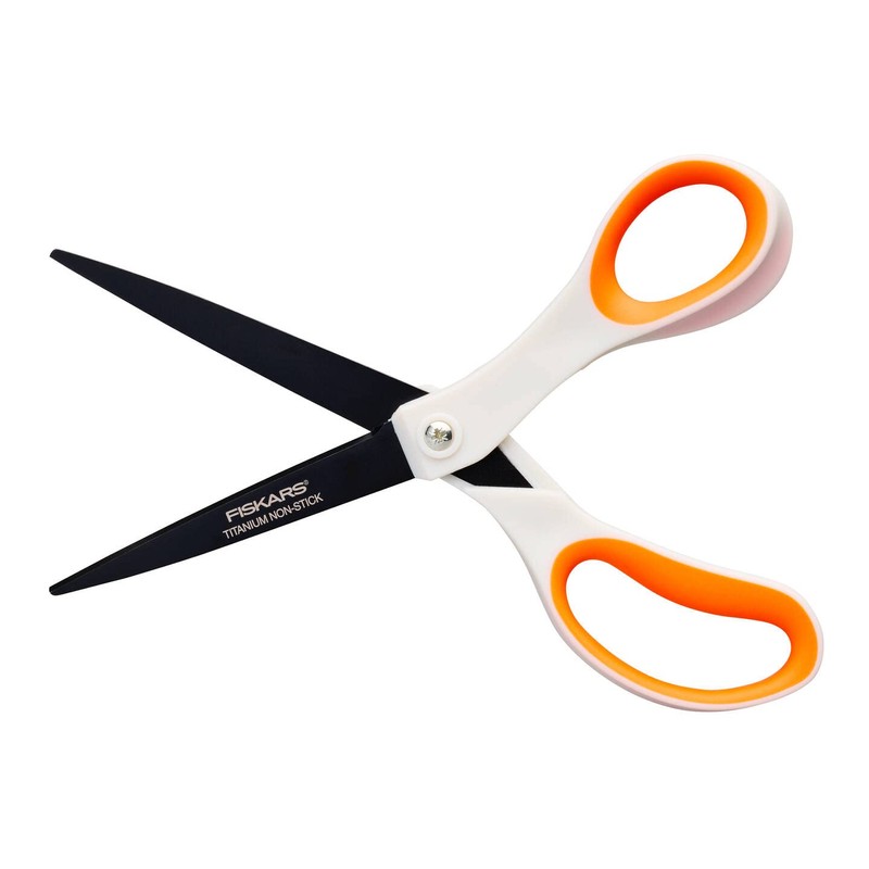 Fiskars Antihaft-Universalschere, Länge: 21 cm, Titan-Beschichtung/Rostfreie Stahl-Klinge/Kunststoff-Griffe, Weiß/Orange, 1004721