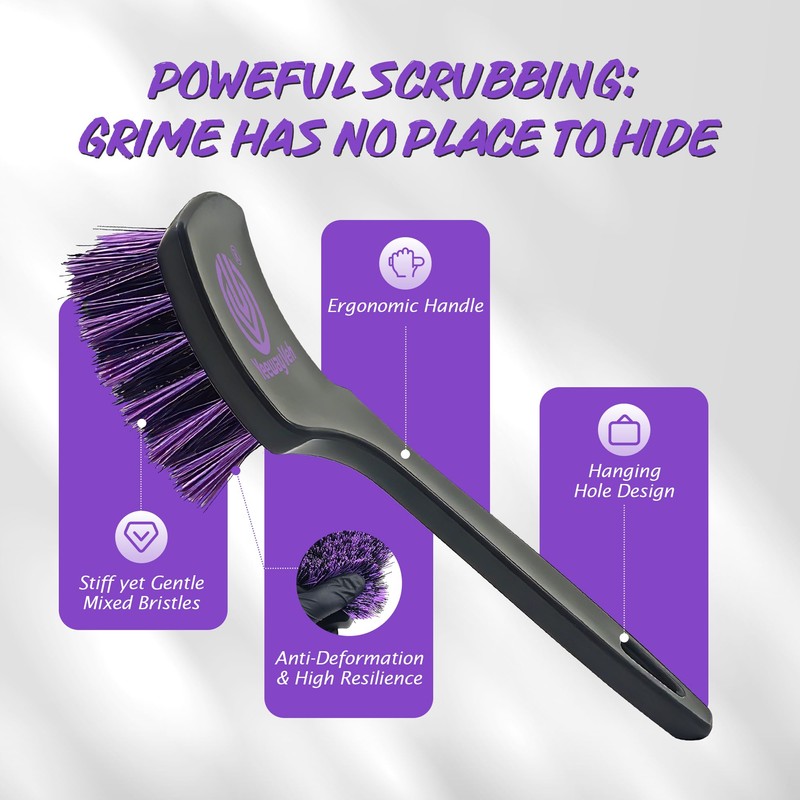 YeewayVeh Pro Tire Cleaning Brush, Gentle Stiff Mixed Bristles,Short Handle