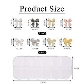 Pack of 80 Bow Nail Jewellery, 3D Alloy Nail Charms, Gold Nail Charms, Gold Nail Charms with Storage Box, for Nail DIY, Nail Art, Nail Studio, Home Nail Art