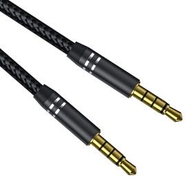 3.5mm Audio Cable Male to Male (6Ft/1.8M), 4 Pole Hi-Fi Stereo AUX Cord, Nylon Braided Audio Jack Auxiliary Cord Extension Adapter for Headphones, Car and All 3.5 mm Enabled Devices (1 Pack - Black)