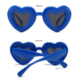 Long Keeper Inflated Heart Sunglasses - Trendy Love Heart Shaped Sunglasses Polarised narrow Lens Thick Frame Fashion Party Sun Glasses for Women Men