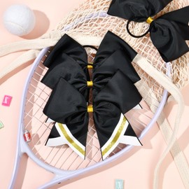 8PCS Glitter Cheer Bow 8" Large Cheerleading Bows Bulk Hair Bows Girls Black Cheer Bows Elastic Band Ponytail Holder for Cheerleaders Teen Girls College Sports Competition