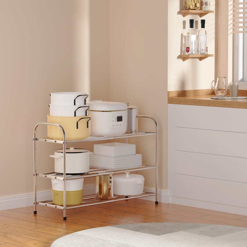 Botion 3 Tier Expandable Shoe Rack for Closet, Stainless Steel