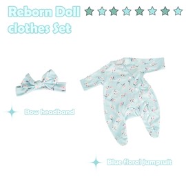 KSBD Newborn Reborn Baby Doll Clothes Set – Lifelike Doll Accessories for Newborn Girl, 2 Pcs Floral Pattern Outfits with Headband for 18-20 Inch Realistic Babydolls