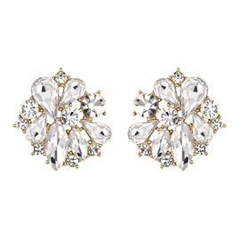 EVER FAITH Flower Clip On Earrings for Women Girls Rhinestone Crystal Flower Clip On Earrings Clear Silver Tone, Crystal, No Gemstone