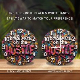 Embrace The Hustle Colorful Wall Clock Unique Home Decor 10-Inch Wooden Wall Clock, Silent Movement, Battery Operated (AA Batteries Not Included), Artistic Home Decor, Perfect for Home Accents