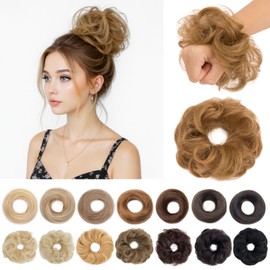 SEGOHAIR Messy Bun Hair Piece 100% Real Human Hair Wavy Chignon Updo Hair Bun with Elastic Scrunchie for Women & Girls- 1 PCSLight Brown